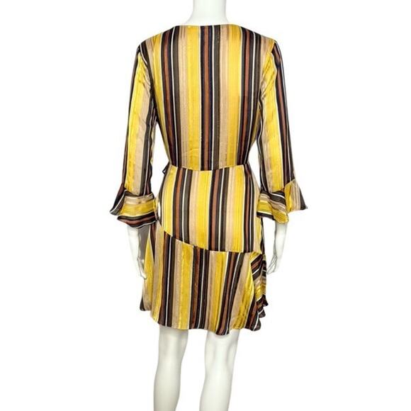 Miss Me Multicolored Striped Wrap Dress Ruffle Sleeves Size Medium - Picture 5 of 8